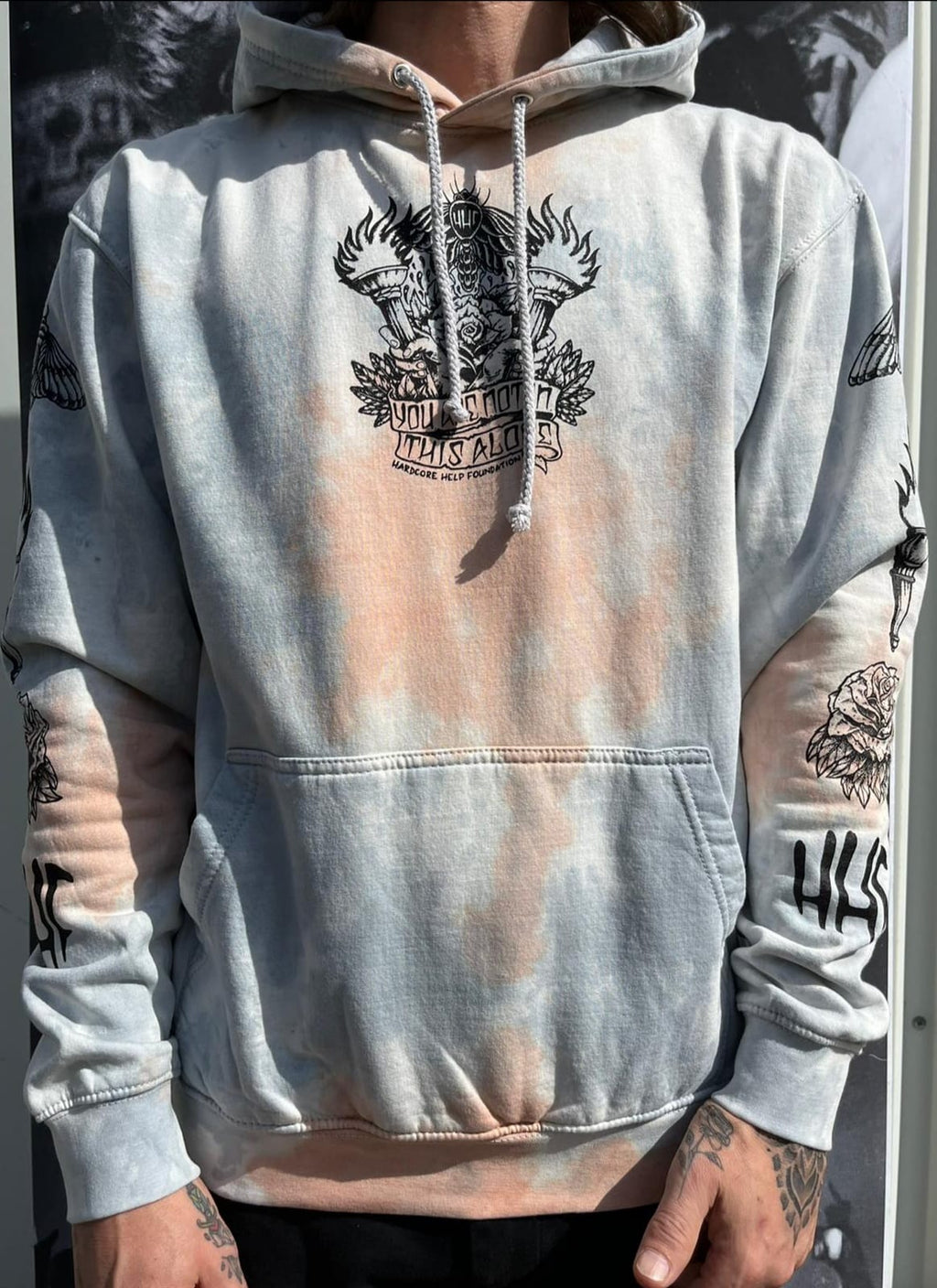 HHF You Are Not In This Alone Tie dye Hoodie Grey Pink Marble
