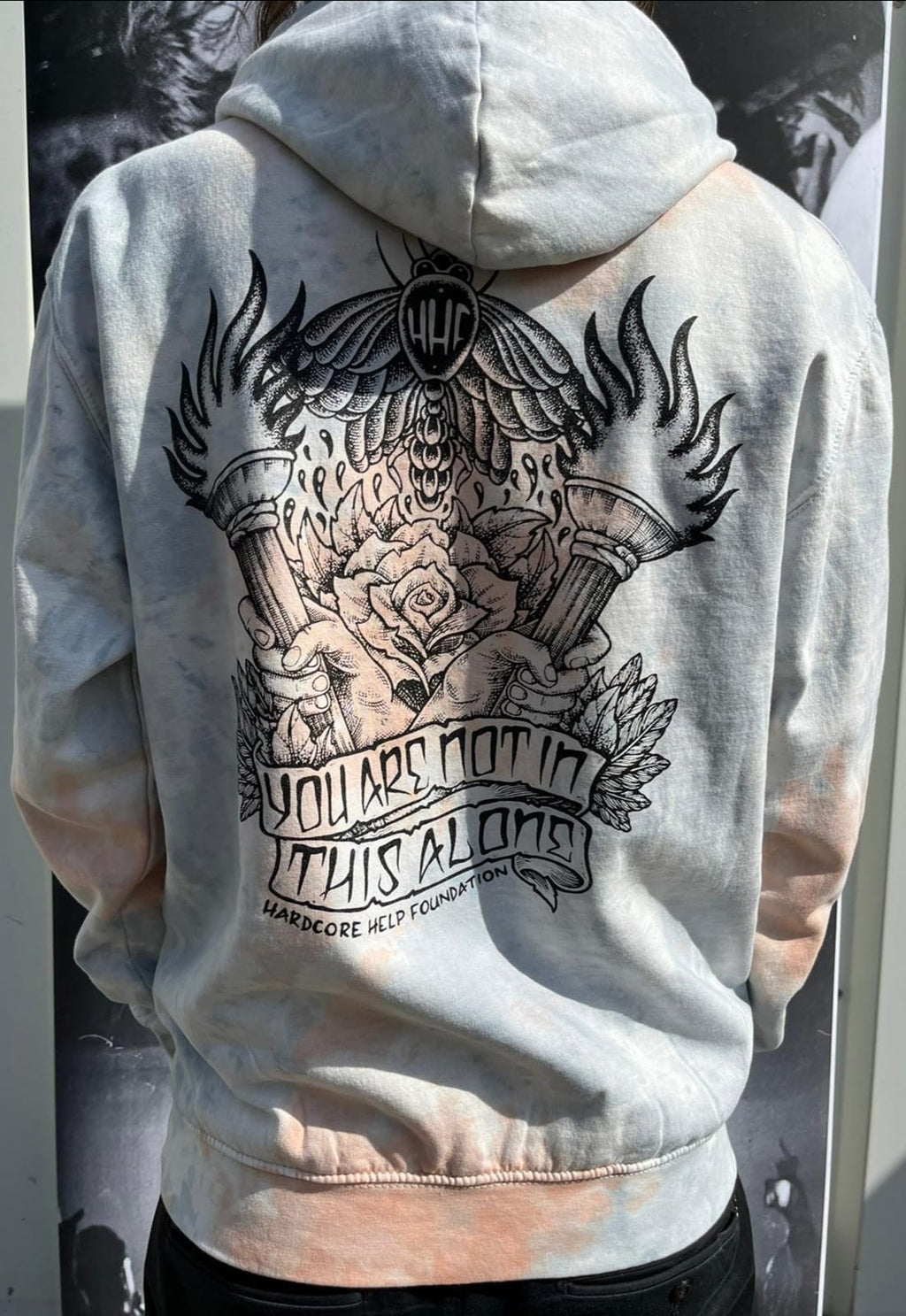 HHF You Are Not In This Alone Tie dye Hoodie Grey Pink Marble