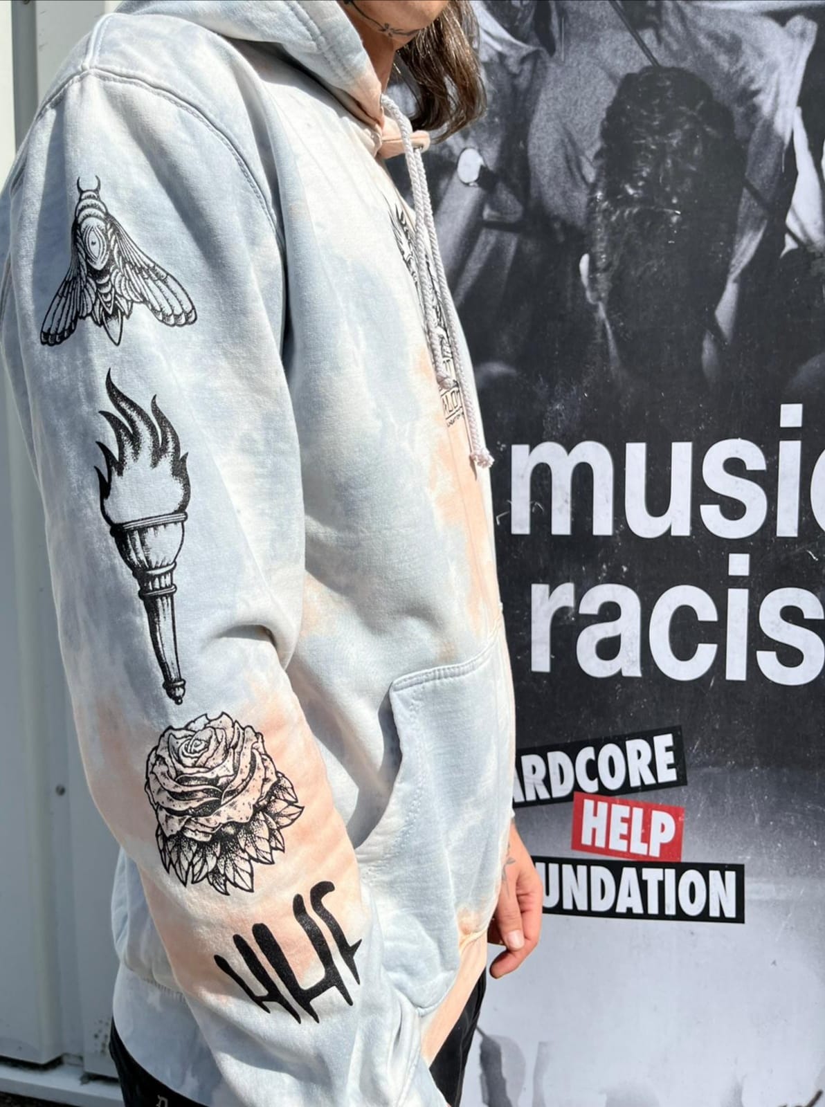 HHF You Are Not In This Alone Tie dye Hoodie Grey Pink Marble