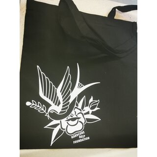HHF-Swallow/Flower Tote Bag - black