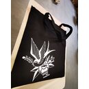 HHF-Swallow/Flower Tote Bag - black